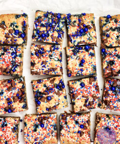 4th of July Chocolate Chip Cookie Bars on White