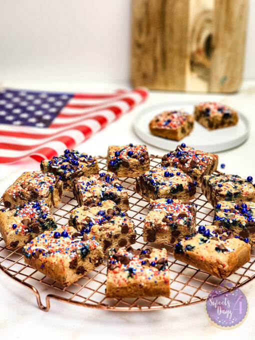 4th of July Chocolate Chip Cookie Bars on Gold Marble - Image 2
