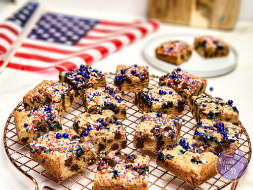 4th of July Chocolate Chip Cookie Bars on Gold Marble - Image 3