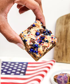 4th of July Chocolate Chip Cookie Bars on Gold Marble