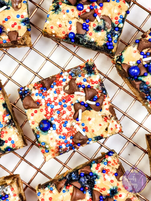 4th of July Chocolate Chip Cookie Bars on Gold Marble - Image 6