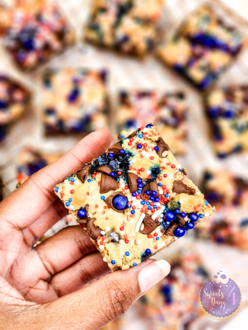 4th of July Chocolate Chip Cookie Bars on Gold Marble - Image 7