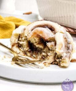 Gooey Classic Cinnamon Roll on Gold Marble