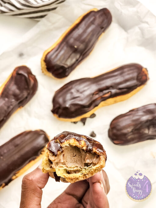 Chocolate Eclairs on White