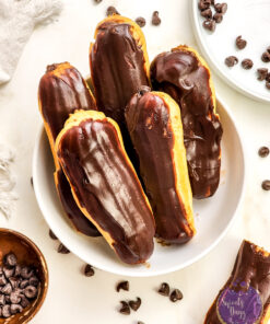 Chocolate Eclairs on Gold Marble