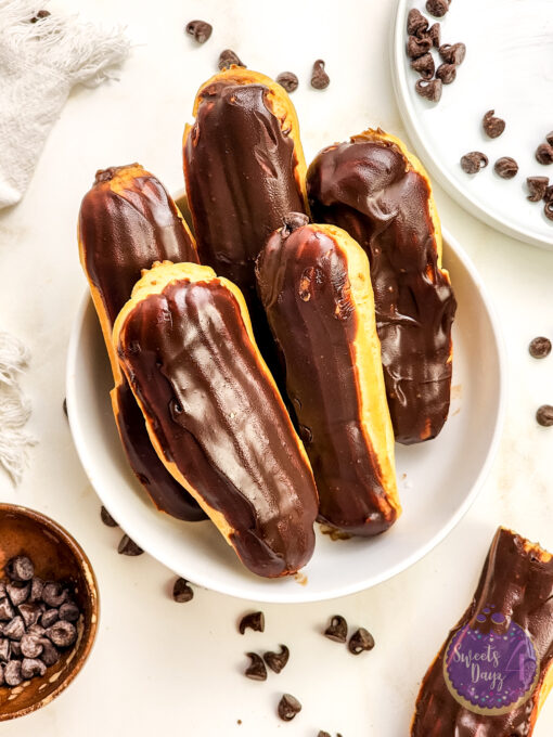 Chocolate Eclairs on Gold Marble