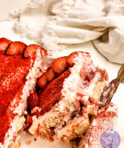 Strawberry Tiramisu on Gold Marble