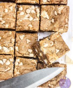 Thick White Chocolate Blondies on White