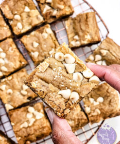 Thick White Chocolate Blondies on Gold Marble
