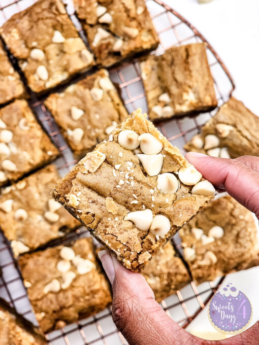 Thick White Chocolate Blondies on Gold Marble