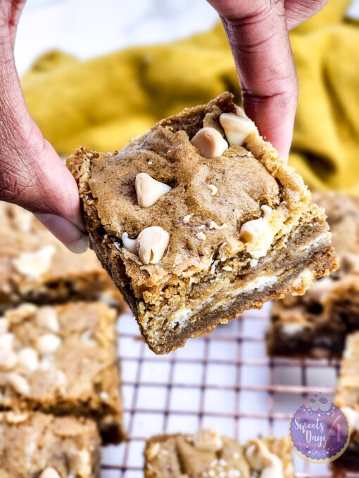 Thick White Chocolate Blondies on Gold Marble - Image 8