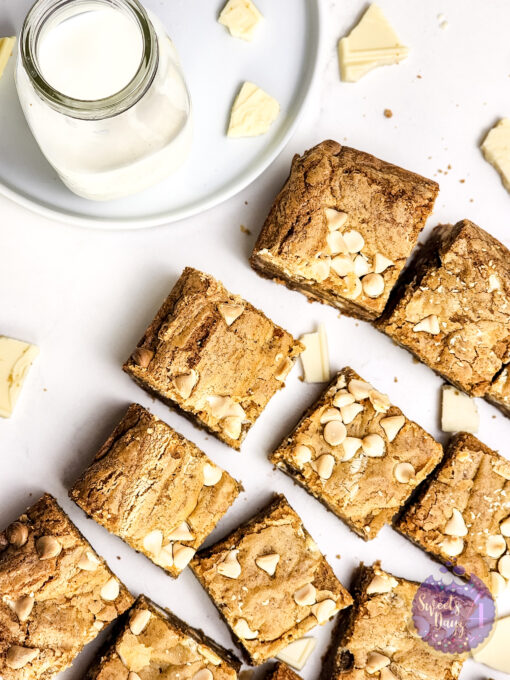 Thick White Chocolate Blondies on Marble - Image 9