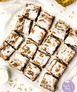 Iced Oatmeal Cookie Bars on White