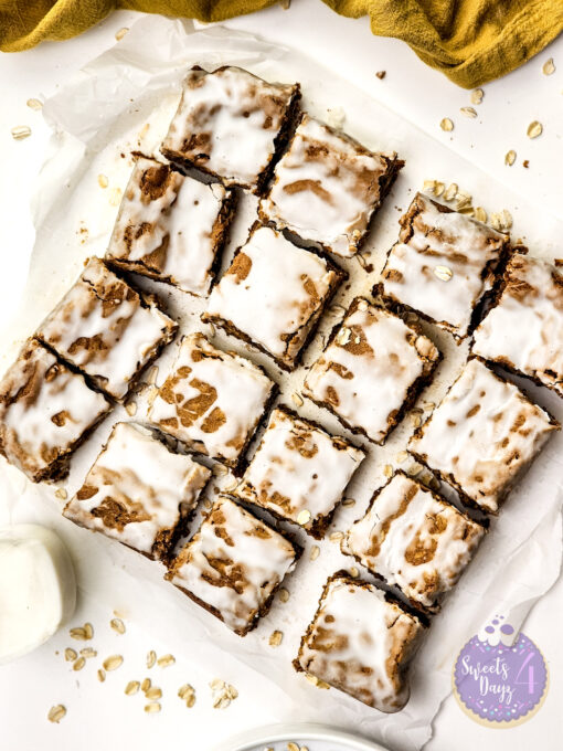 Iced Oatmeal Cookie Bars on White