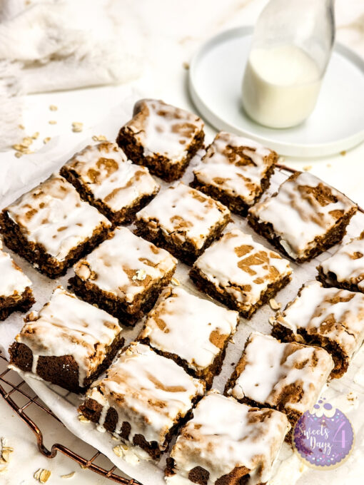 Iced Oatmeal Cookie Bars on Gold Marble - Image 2