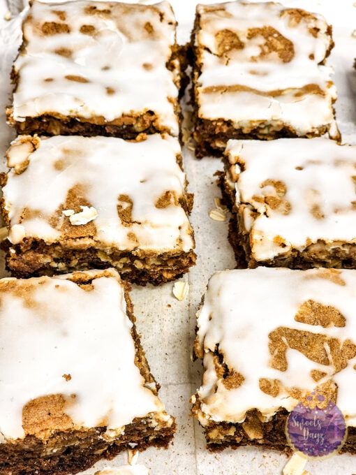 Iced Oatmeal Cookie Bars on Gold Marble - Image 4