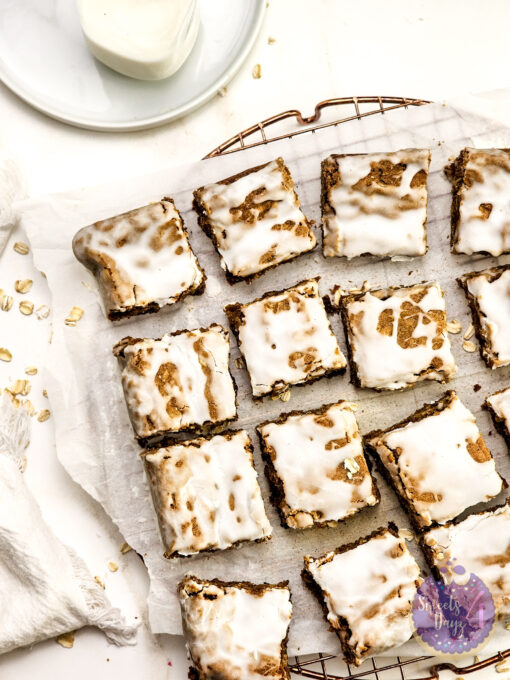 Iced Oatmeal Cookie Bars on Gold Marble - Image 7