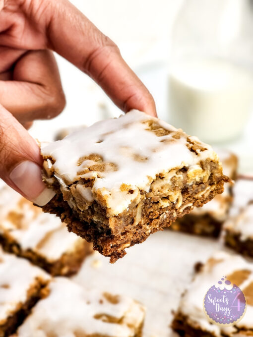 Iced Oatmeal Cookie Bars on Gold Marble - Image 10