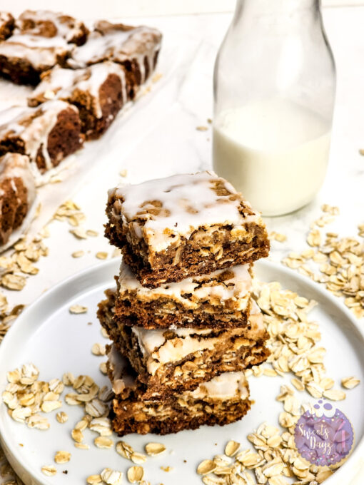 Iced Oatmeal Cookie Bars on Marble