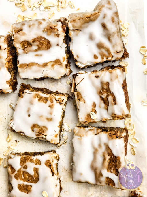 Iced Oatmeal Cookie Bars on Marble - Image 9