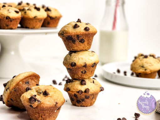 Mini Chocolate Chip Muffins on Marble - Image 3