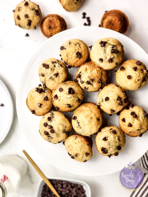 Mini Chocolate Chip Muffins on Marble - Image 4