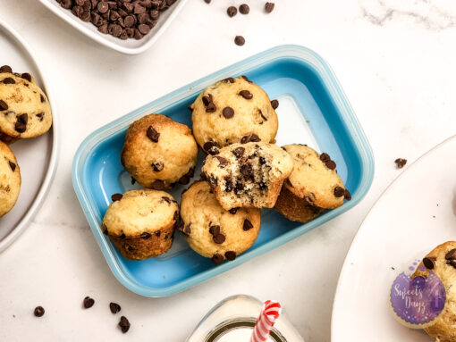 Mini Chocolate Chip Muffins on Marble - Image 9