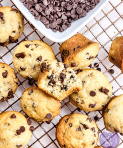 Mini Chocolate Chip Muffins on Gold Marble