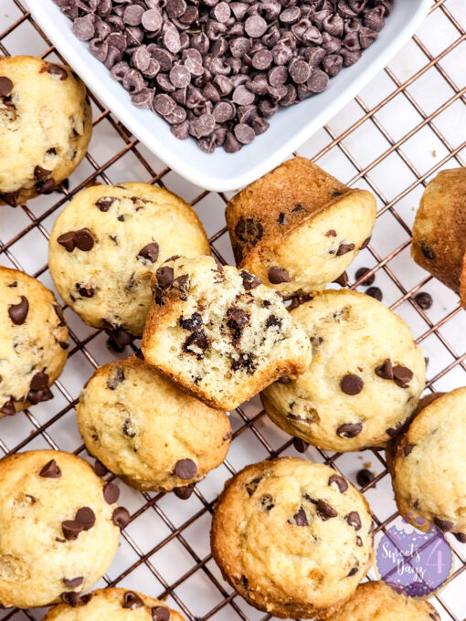 Mini Chocolate Chip Muffins on Gold Marble