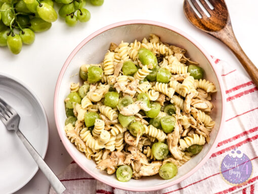 Chicken Grape Poppyseed Pasta Salad on White - Image 4