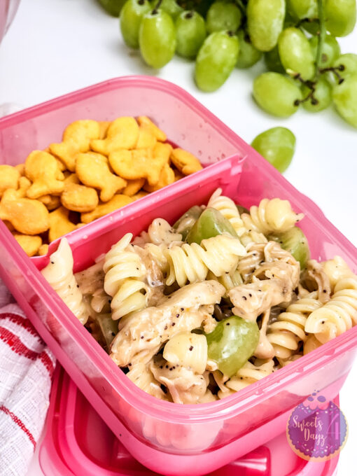 Chicken Grape Poppyseed Pasta Salad on White - Image 10