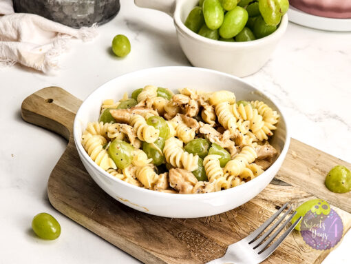 Chicken Grape Poppyseed Pasta Salad on Marble - Image 4