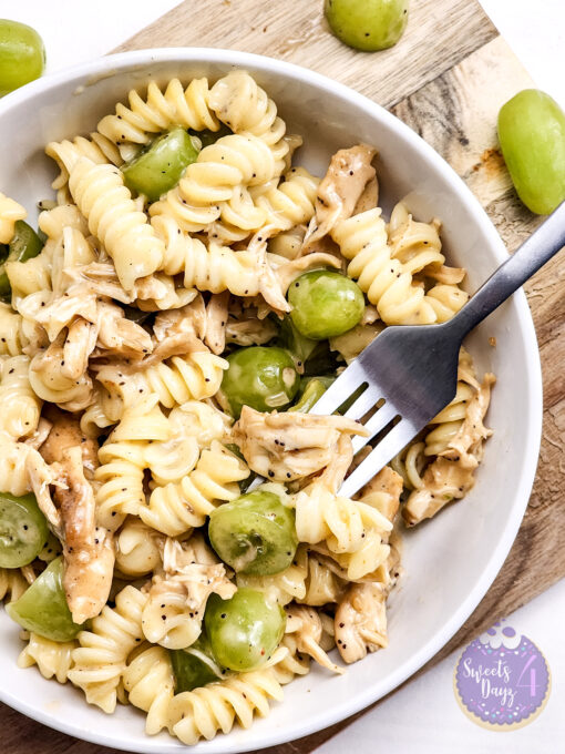 Chicken Grape Poppyseed Pasta Salad on Marble - Image 9