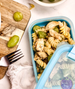Chicken Grape Poppyseed Pasta Salad on Marble