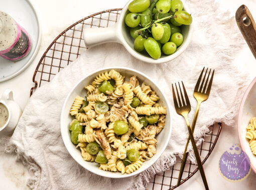 Chicken Grape Poppyseed Pasta Salad on Gold Marble - Image 3