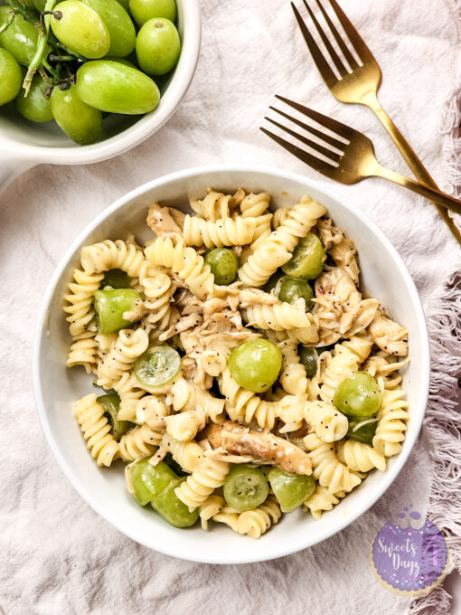Chicken Grape Poppyseed Pasta Salad on Gold Marble - Image 4