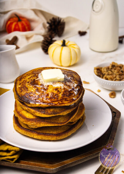 Pumpkin Spice Buttermilk Pancakes on Gold Marble - Image 2