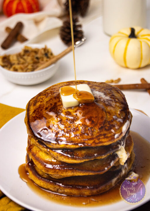 Pumpkin Spice Buttermilk Pancakes on Gold Marble