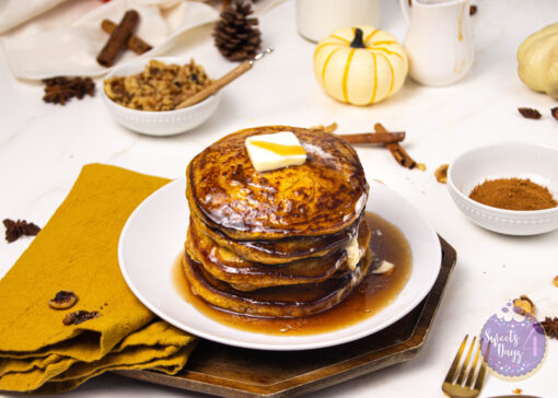 Pumpkin Spice Buttermilk Pancakes on Gold Marble - Image 3