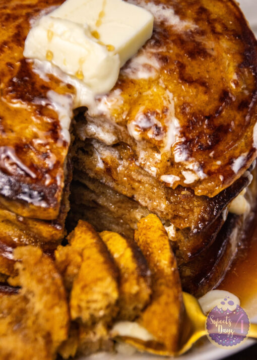 Pumpkin Spice Buttermilk Pancakes on Gold Marble - Image 12