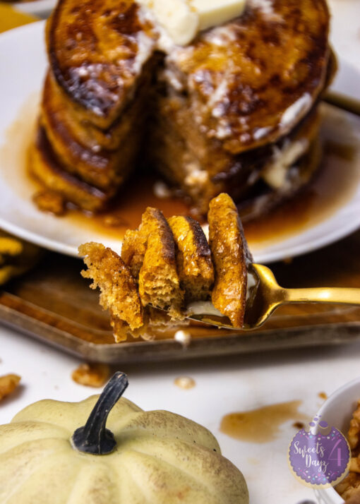 Pumpkin Spice Buttermilk Pancakes on Gold Marble - Image 13
