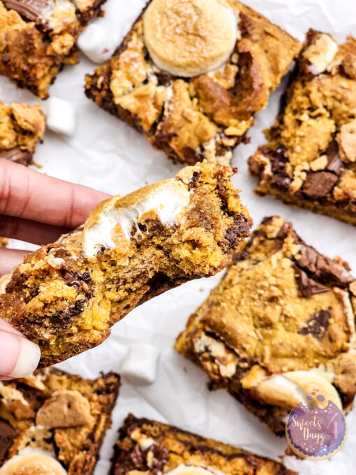 Smores Pumpkin Bars on Marble