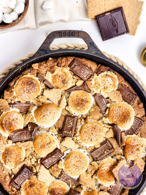 Smores Chocolate Chip Cookie Skillet on White