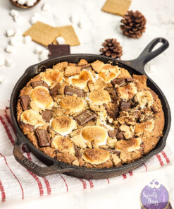 Smores Chocolate Chip Cookie Skillet on Marble