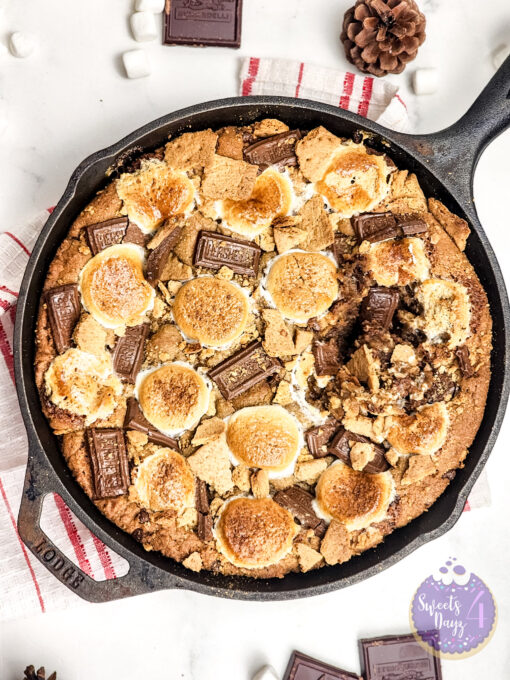 Smores Chocolate Chip Cookie Skillet on Marble - Image 4