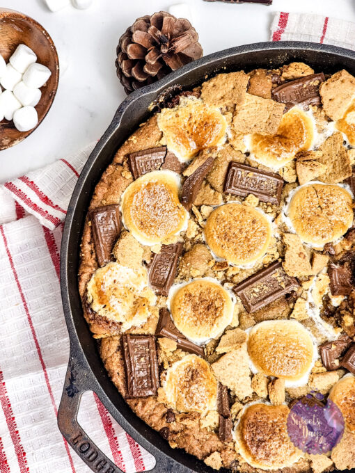 Smores Chocolate Chip Cookie Skillet on Marble - Image 5