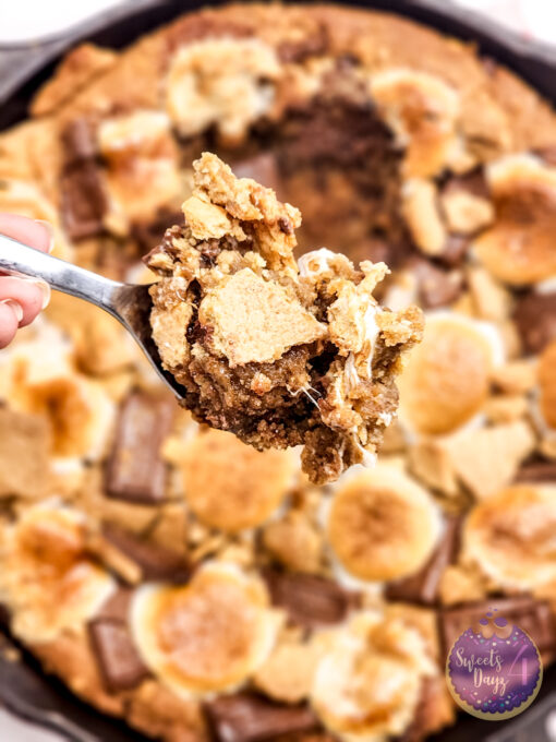 Smores Chocolate Chip Cookie Skillet on Marble - Image 7
