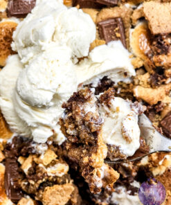 Smores Chocolate Chip Cookie Skillet on Gold Marble