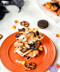 Halloween Chocolate Bark on Marble