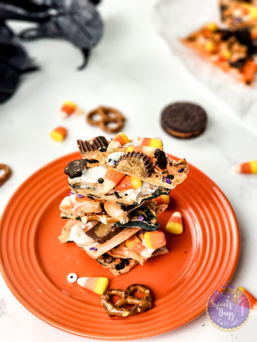 Halloween Chocolate Bark on Marble